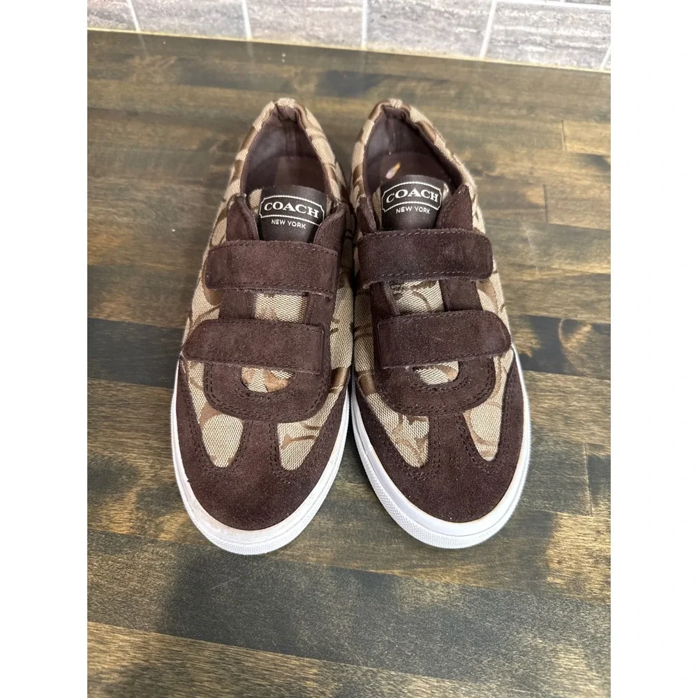 Coach‎ Womens Signature Monogram Suede Hook and Loop Sneakers Brown A2560 6B